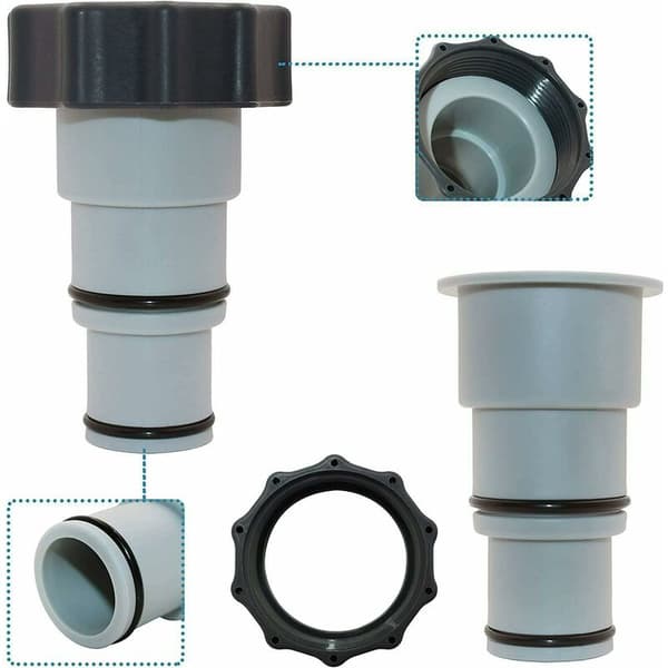 Replacement Hose Adapter with Clamp for Intex Above Ground Pool, 1.5\" to 1.25\" Hose Adapter for Threaded Pumps (2 Pack)