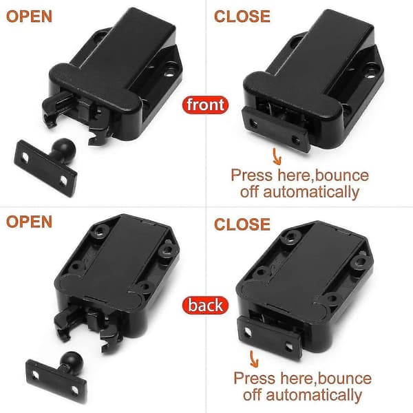 6 Pieces Black Push-to-Open Latches, Touch Release Door Catches, Automatic Pop Up Function Cabinet Locks, ABS Push Latches db