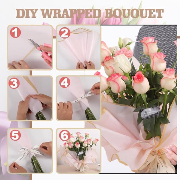 20 ark - Bukettomslagspapper - 58x58 cm - Vattentätt omslagspapper - Blomsterpapper