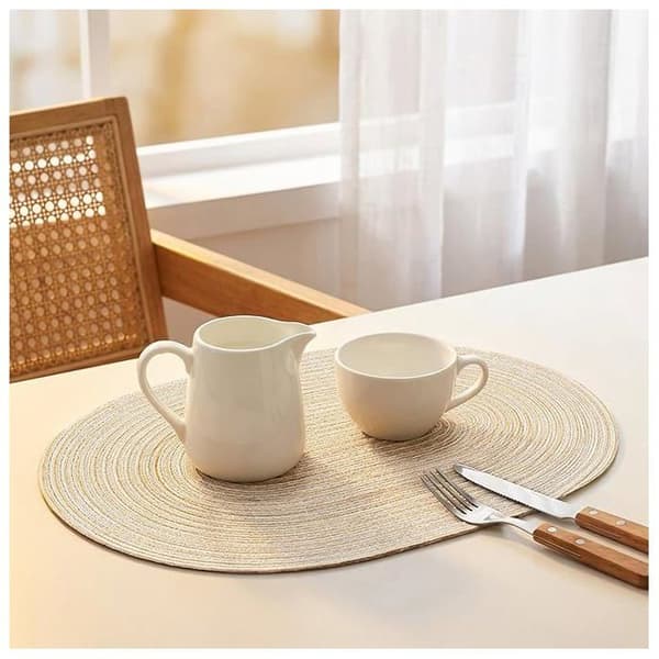 6-pack ovala flätade bordstabletter, 30,5 x 44,5 cm, vävda bordstabletter i bomull, fläckbeständiga, maskintvättbara