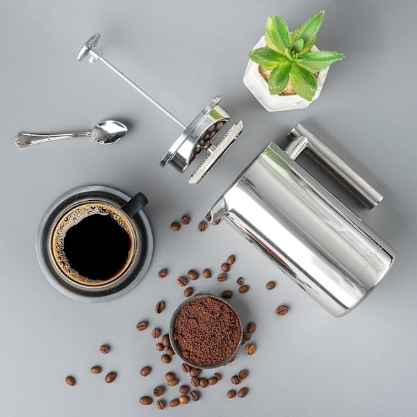 Rostfritt Stål French Press Kaffebryggare 27 Oz 800 ml, Dubbelväggig Metallisolering Kaffepress & Tebryggare Lätt att Rengöra & Lätt