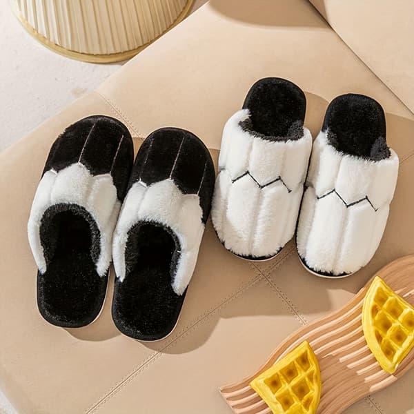 Honeycomb-syede sorte hjemmesko til kvinder, bomuldshjemmesko, indendørs vintersko, søde, fluffy hjemmesko, korte plys, flade parsko, bløde og behagelige