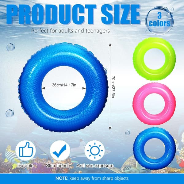 Uppblåsbar simring, fluorescerande simring, uppblåsbar, för vuxna, PVC-simring med luftventil, uppblåsbara ringar för pool, sim