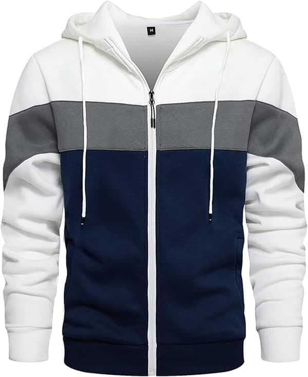 Fleece hettegenser for menn, uformell hettegenser med kontrastfarge og kengurulomme Hvit S White S