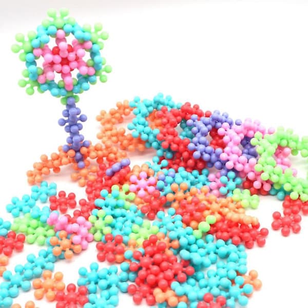Børn 3D Roterbare Blomsterformede Byggeklodser Legetøj DIY Samling Snefnug 60 Stykker Pose