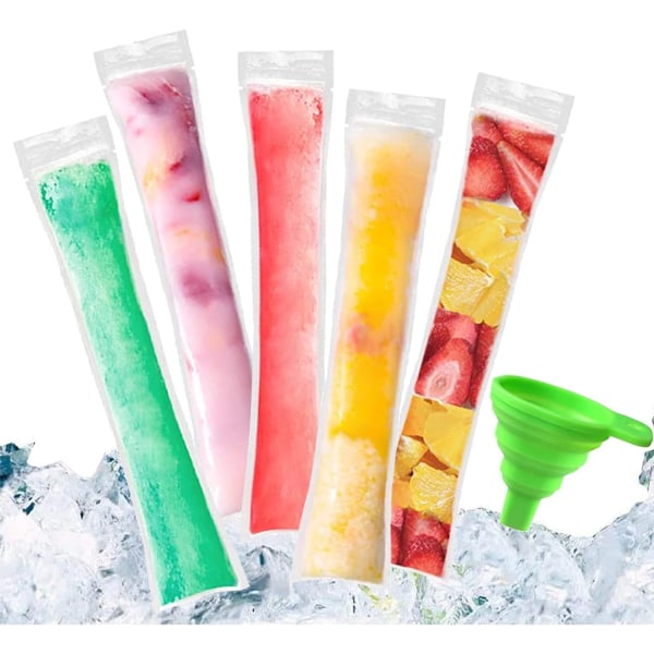 100 STK Formposer Popsicle-poser Popsicle-formeposer BPA-fri ispop-pose med en tragt til yoghurt, isfestfavoritter