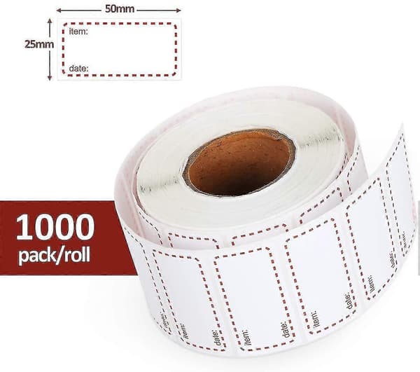 1000-pack Removable and Waterproof Self-Adhesive Freezer Labels 50 x 25 mm White and Red