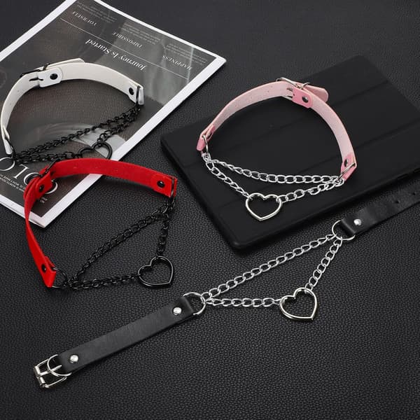 PU læderhalsbånd sort sølv rød Black/Silver Red