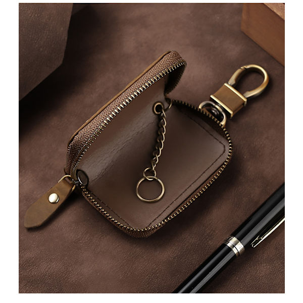 Genuine Leather Key Case with One Pocket (Horizontal Opening)