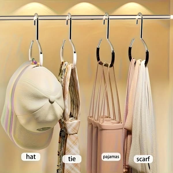 Hat Organizer with Metal Hooks - 10 Non-Slip Storage Hooks for Caps, Scarves, and Belts