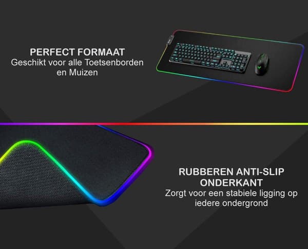 RGB Gaming Musemåtte - XXL Gaming Musemåtte - LED Belysning - Skridsikker - 80x30