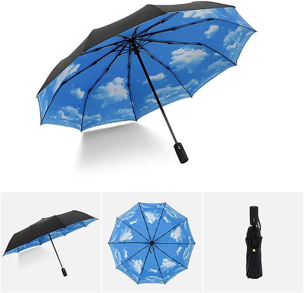 Compact Umbrella Windproof Folding Travel Umbrella - Automatic Umbrellas (Blue Sky)