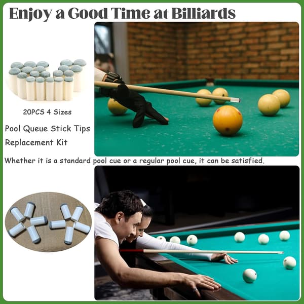 20 stk. Slip On Pool Kø-spidser, 4 størrelser Pool Kø-spidser Udskiftningssæt, Billard Kø-spidser Pool Kø Reparationssæt Poolbord Tilbehør