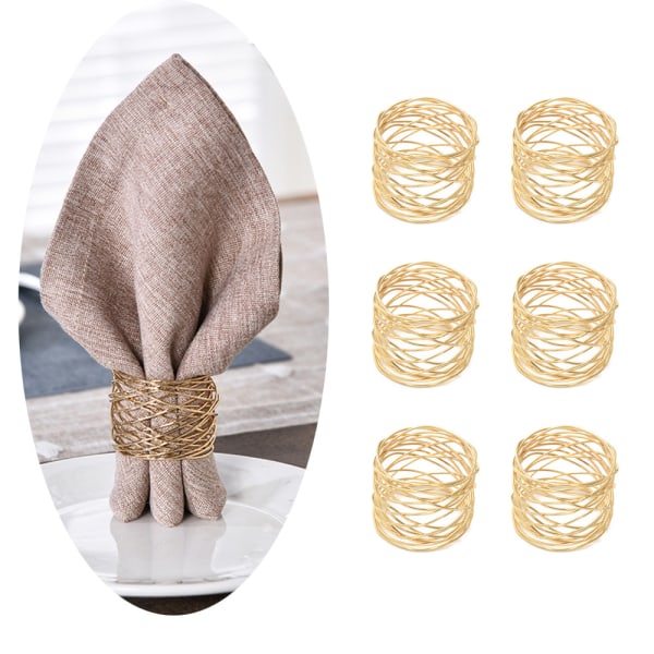 Gyldne runde mesh servietringe - Sæt med 12 til bryllupsmiddage eller hverdagsbrug servietring til familieindsamling
