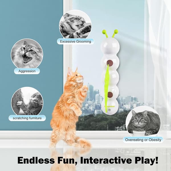 Interactive Cat Toy with Feather, Motion-Sensing Automatic Fluffy Tail Teaser and \"Whack-A-Mole\" Cat Toy.
