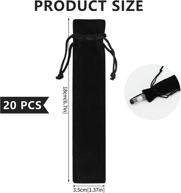 20 Pieces Black Velvet Pouch for Pen/Pencil, Unique Drawstring Storage Case, Student Gift
