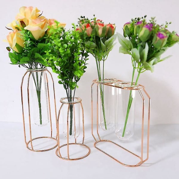 Double Tube Creative Hydroponic Vase Nordic Ins Home Living Rose Gold