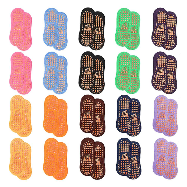 20 Par Trampolinstrumpor Halksäkra Golvstrumpor Bomulls Yoga Strumpor Unisex Sportstrumpor Storlek 32-36 (ran Random Color 17x7.5cm