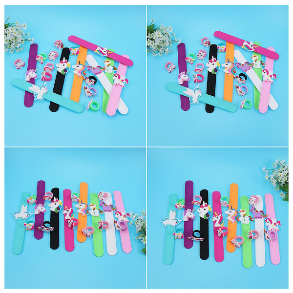 18 Pcs Kids Ring Slap Bands Ring Silicone Bracelet Ring Unicorn Slap Bracelet Set Silicone Slap Brac