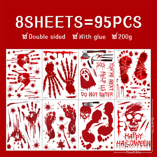8 kpl Halloween-ikkunatarrat, jalanjälkitarrat, B
