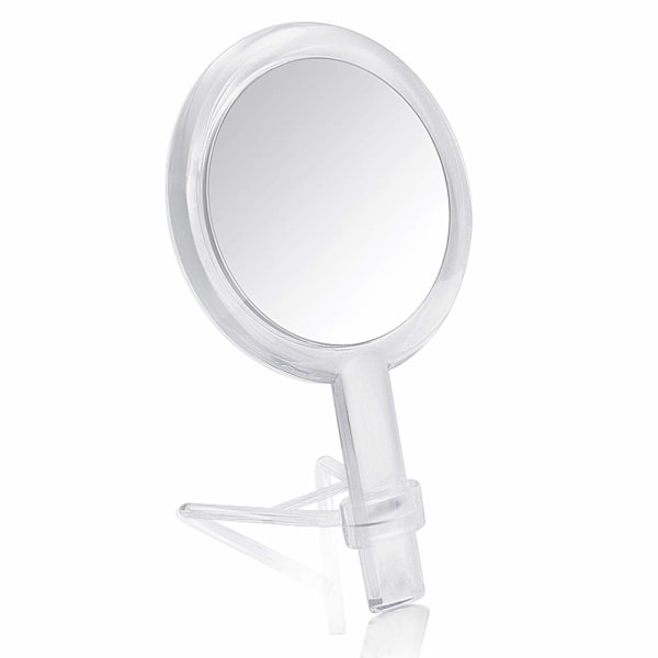 1X & 10X Magnifying Double Side Hand Makeup Mirror with Stand, Handheld Vanity Mirror, Clear HANDHELD AND TABLETOP DESIGN