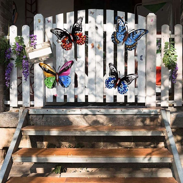 8 kpl 3D metalliset perhoset seinäveistokset taide-riippuva sisustus, yhteensopiva patiopuutarhan takapihan kanssa ulkona ja sisätiloissa
