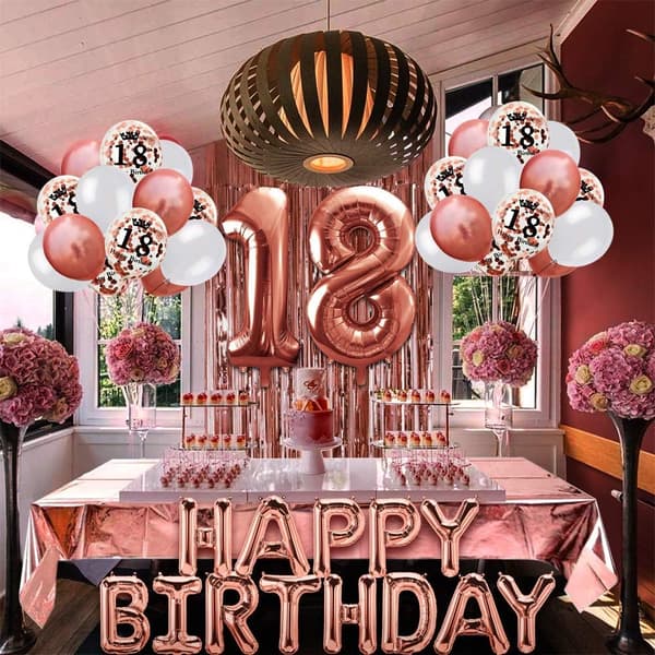 18-årsdag roségull dekorasjon, gratulerer med dagen banner, hel