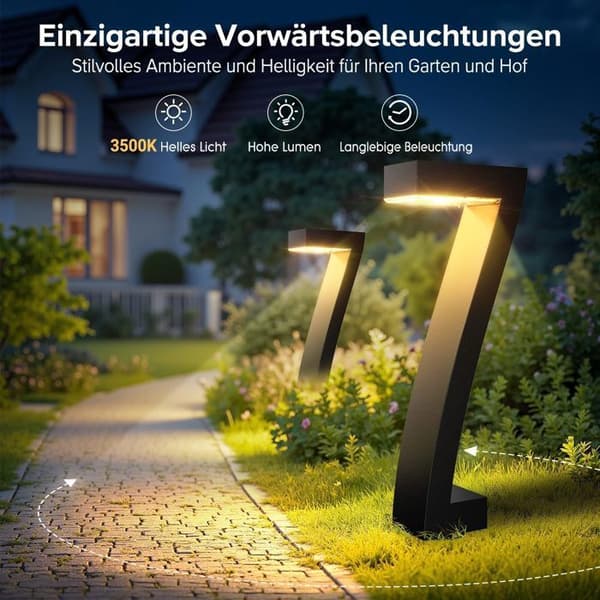 Sæt med 4 stilfulde, ekstremt lyse, IP65 vandtætte udendørs solcellelamper, perfekte til græsplæner.