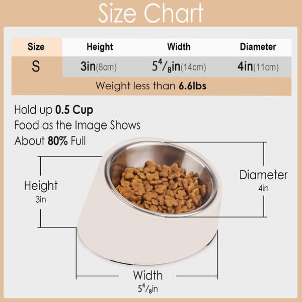 15 Degree Tilted No-Mess Bowl for Dogs and Cats 0.5 Cup Creamy