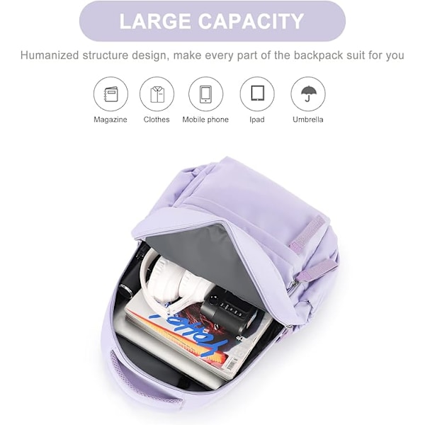 Kannettavan tietokoneen reppu, vedenpitävä kannettavan tietokoneen reppu 19 tuuman koululaukku USB-latauksella purple