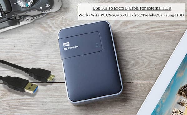 USB 3.0-kabel til Western Digital/WD/Seagate/Clickfree/Toshiba/Samsung bærbar harddisk - USB 3.0 A/Micro-B-kabel (1 m)