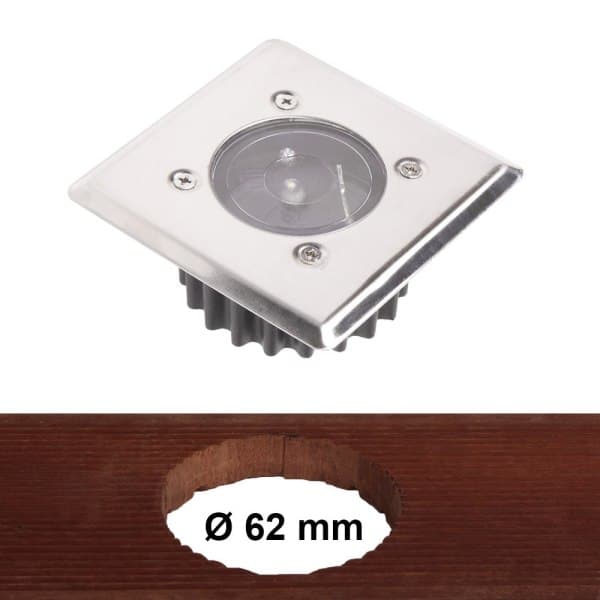 Sett med 2 solcelledrevne LED-innfelte markspotter, firkantede 8,5x8,5cm
