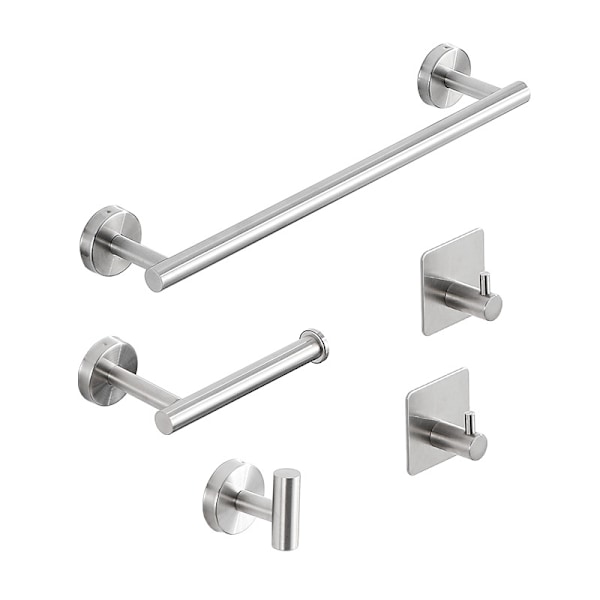 Sæt af 5 Badeværelses Håndklædeholder Håndklædeholder Toiletpapirholder Håndklæde Ring Krog Rustfrit Stål Håndklædeholder