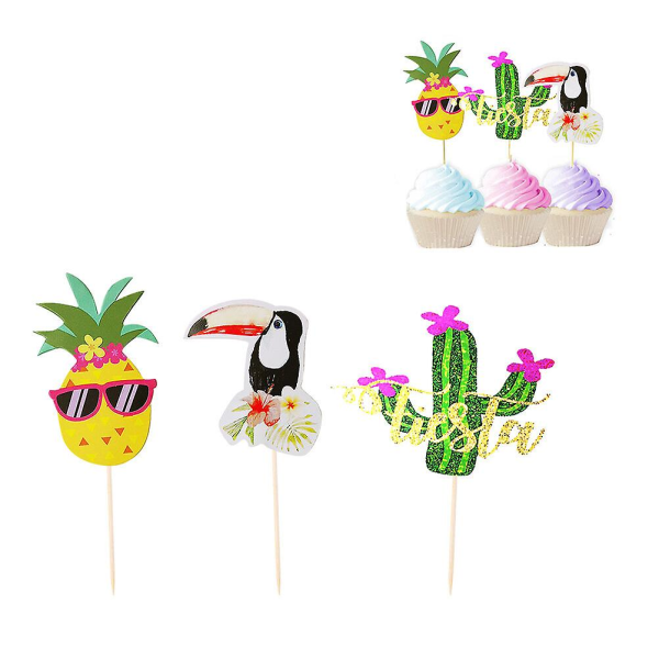 17 st Kaktus Ananas Tukan Mönster Tårta Toppers Pappers Cupcake Dekoration Festtillbehör För Bröllop Födelsedagsfest Favoriter 17 st 17pcs