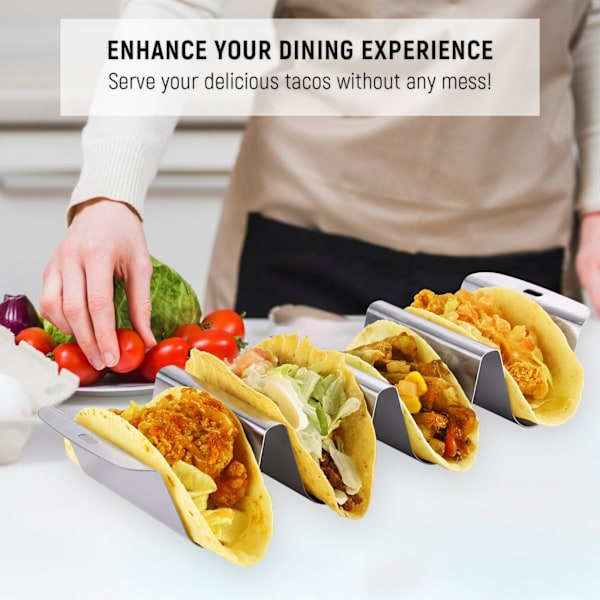 Stor Taco-holder for 4 Tacos, U-formet Taco-stativ i rustfritt stål, Taco-holder i metall, Taco-stativ med håndtak