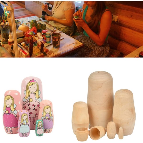 Puiset pesänuket, maalaamattomat venäläiset nuket, 6 venäläisen pinottavan nuken set Lapset Lelukoristeet-Lahjat 2 settiä