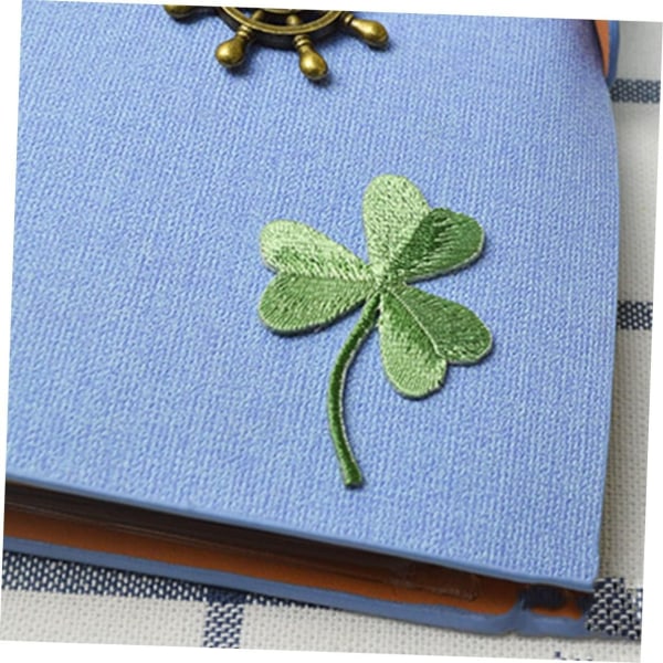 5Pcs Four Leaf Iron On Patches Fashion Stickers Iron On Clovers Fashion Stickers Green Leaves Decor Stickers Bo