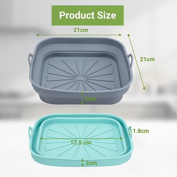 Silicone Air Fryer Liner 2PCS Reusable Airfryer Tray Foldable Kitchenware Basket Versatile Square Baking Pan Pot for Microwave, Oven (Ho)