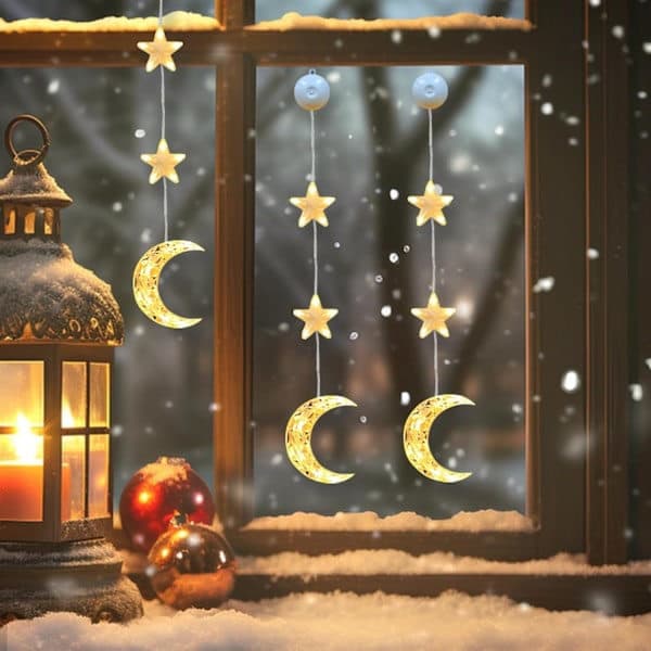 Christmas Star Window Lights, 3-pack LED Hanging Lights with Suction Cups (B) b