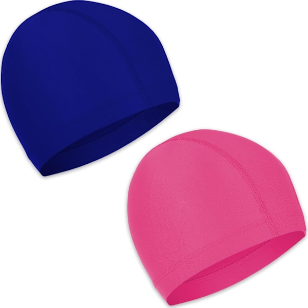 2 stk. elastiske badehætter, komfortable skridsikre stofbadehætter, lette badehætter til kvinder, mænd og børn til svømning Lake Blue, Rose Pink