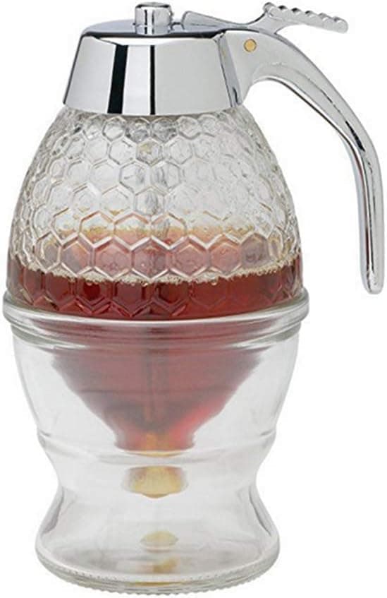 Honungsdispenser, sirapsdispenser, vacker honungsburk i bikakedesign, honungsburk med stativ [Ho]