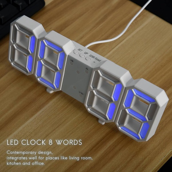 Monitoiminen LED-kello Suuri LED-digitaaliseinäkello 12h/24h Kellonnäyttö Herätys- ja Torkkutoiminnolla