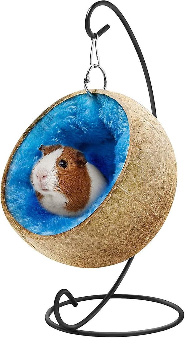 Marsvine seng, hamster gemmested, marsvine tilbehør, marsvine legetøj, stort kokosnøddeskal hamster seng hus med varm måtte gemmested til kanin