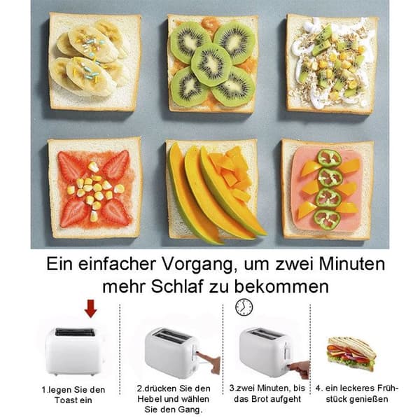 2-slice toaster, 8 rack positions, bun warmer, defrost function, lift function, automatic shut-off, white