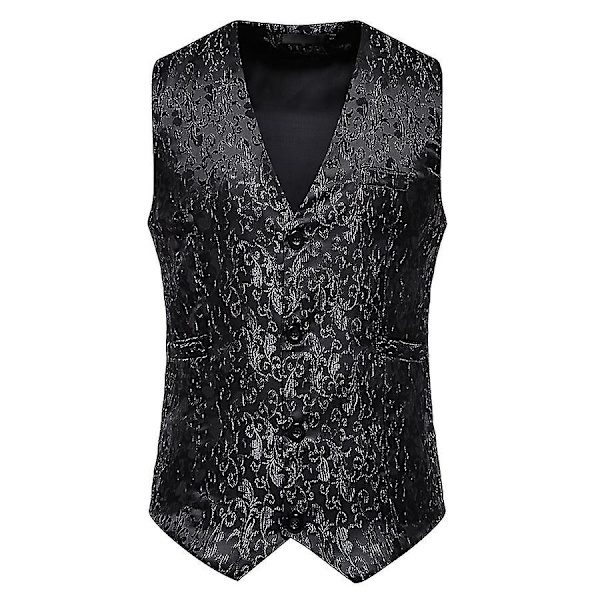 Herre Metallic Paisley Trykt Dressjakke Vest 3XL Svart black 3XL