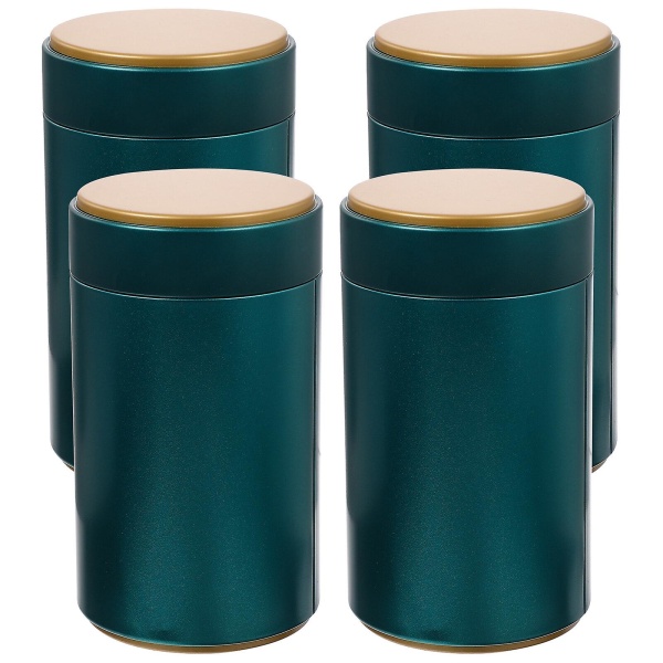 4 stk. tedåser med lufttætte låg Blikopbevaringsglas med løsblade tedåser Mørkegrønne15X8.5X8.5CM Dark Green 15X8.5X8.5CM