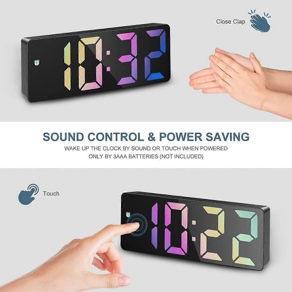 Digital Alarm Clock, Electronic Desk Clock with Temperature Display, Adjustable Brightness, Voice Control, 12/24H