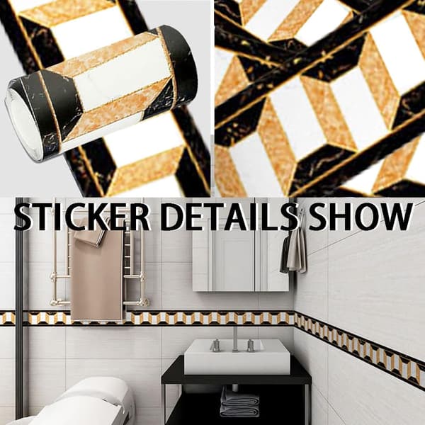 Modern Geometric PVC Wall Border - Decorative Kitchen Tile Stickers