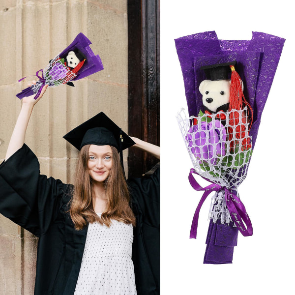 Graduation Gavebjørnbukett Søt Gavebjørnbukett Dekorasjon Stilig Gavebjørn Lilla 31X12.5CM Purple 31X12.5CM