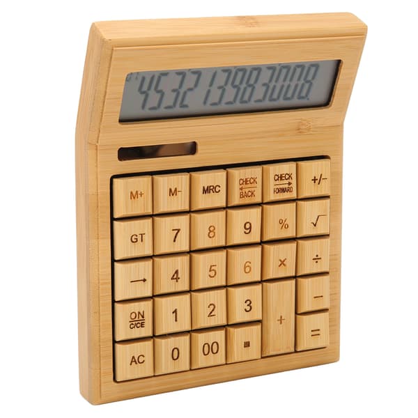 Bamboo Calculator Solar Powered Battery Powered Eco-Friendly Functional Calculator with 12-bit Digital LCD Screen for School